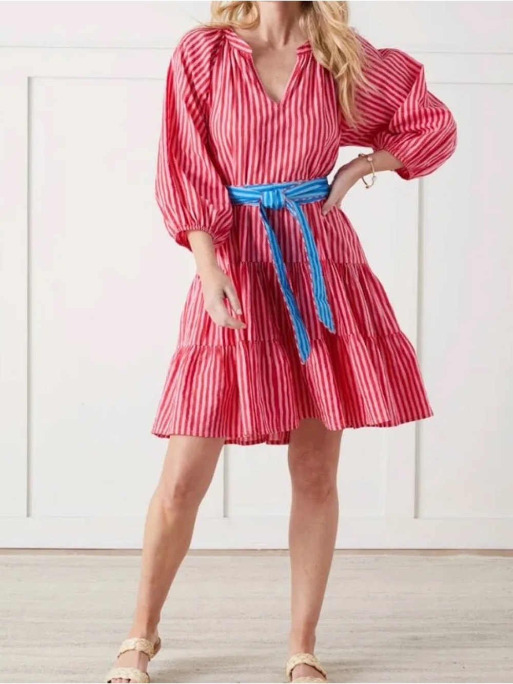 Printfresh Dockside Date Midi Pink Striped Dress